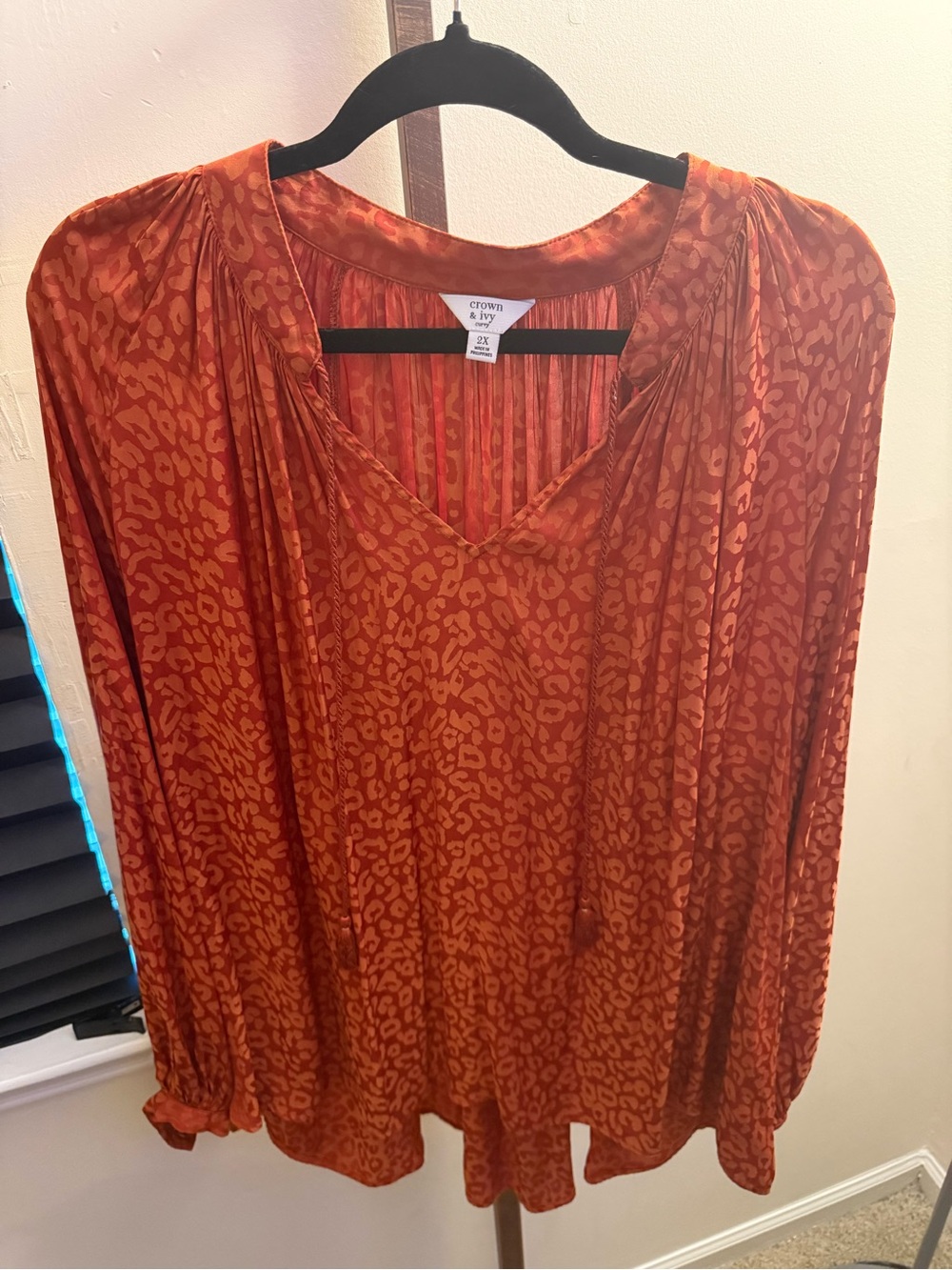 crown & ivy Burnt Orange Animal-Print V-Neck Blouse
